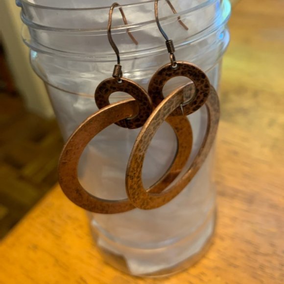 Copper tone Double Circle Dangle earrings - Picture 1 of 5